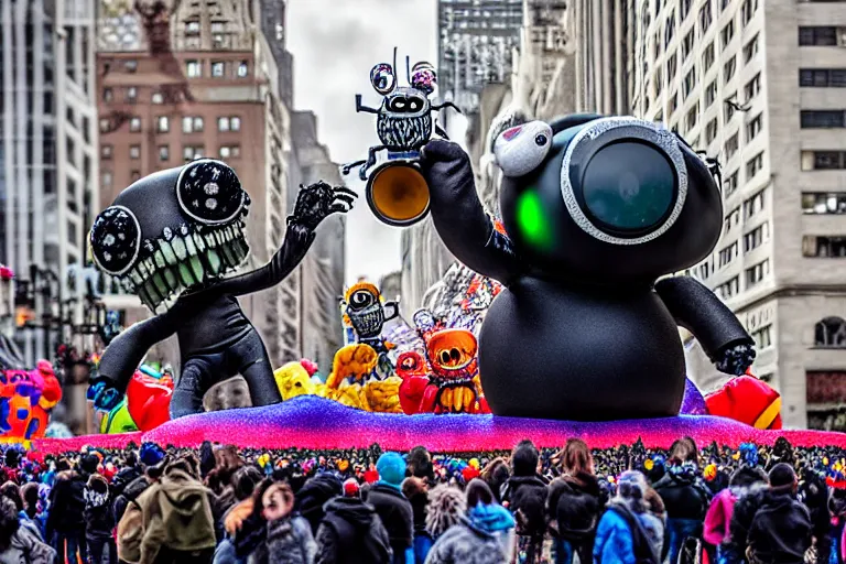 Prompt: photo of giant cute elaborate parade float character designed by ( ( ( ( ( ( ( ( giger ) ) ) ) ) ) ) ) and beeple!!!!!!!!!!!!!!, in the macys parade, detailed 4 k photo,