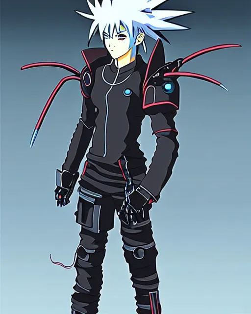 Prompt: beautiful cyberpunk anime boy spiked hair character metal sharp armor award winning character design by studio ghibli