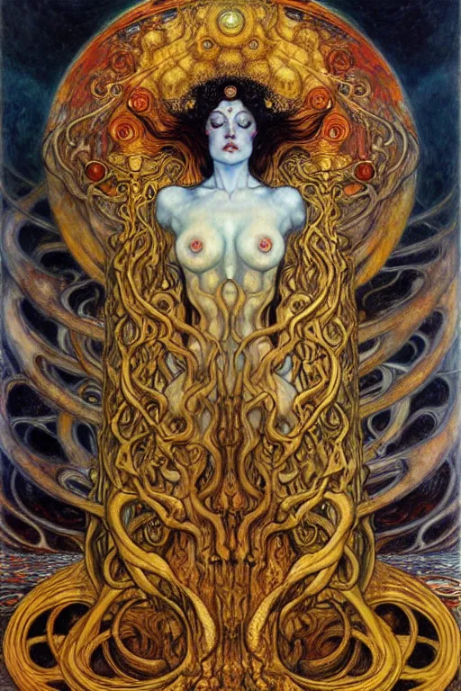 Image similar to Divine Chaos Engine by Karol Bak, Jean Delville, William Blake, Gustav Klimt, and Vincent Van Gogh, symbolist, visionary