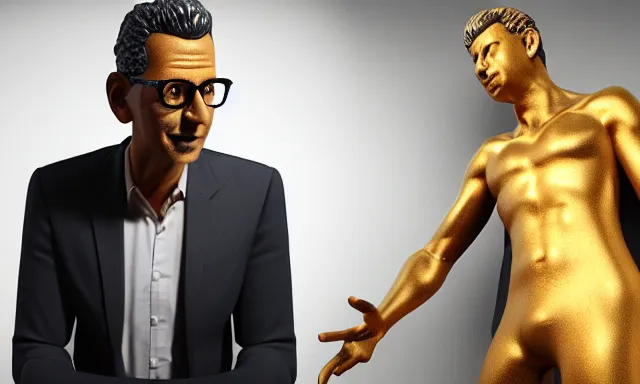 Image similar to gold statue of jeff goldblum, 3 d render, 8 k, octane render, cycles render, unreal engine