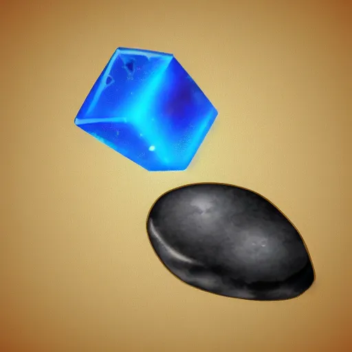 Image similar to rpg illustration of a black magical stone, singular stone with glowing blue engraving on a neutral background