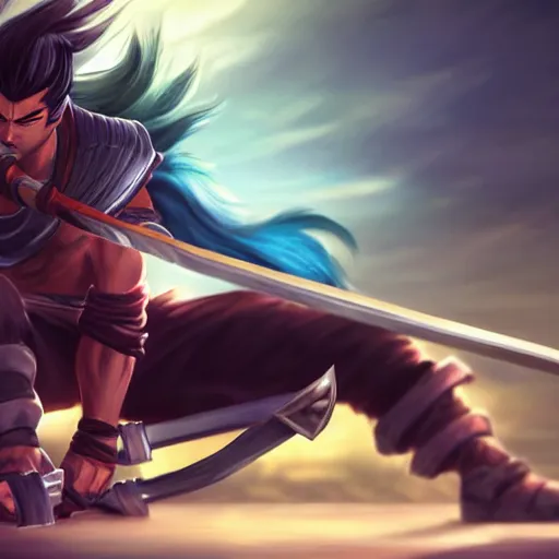 Image similar to Yasuo from League of Legends doing crunches, photorealistic, highly detailed