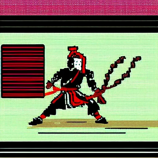 Prompt: Beautiful samurai pixel art by UltraIndigoNFT and Junji Ito , post-processing , kendo stance