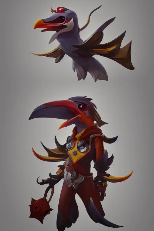 Prompt: Trendy Anthropomorphic bird, MOBA character concept art by Jason Chan and Willian Murai, 8k, unreal engine