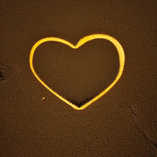 Prompt: a heart drawn in the sand and the sea touching it, shot with iphone 1 0, unreal engine, winning award photo