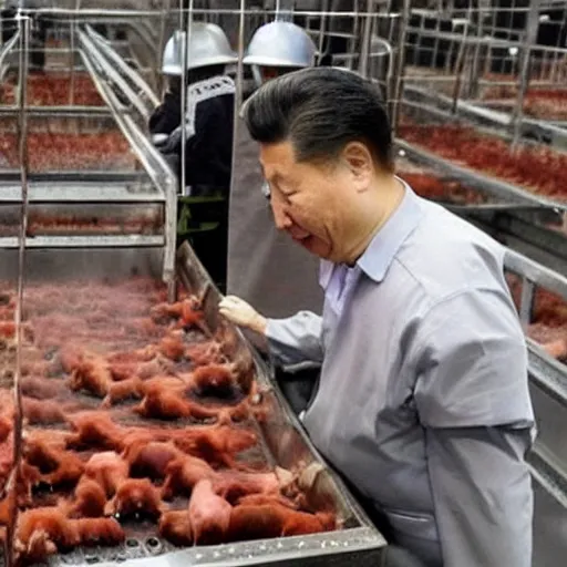 Image similar to xi jinping shocking pigs in slaughterhouse, shock stick