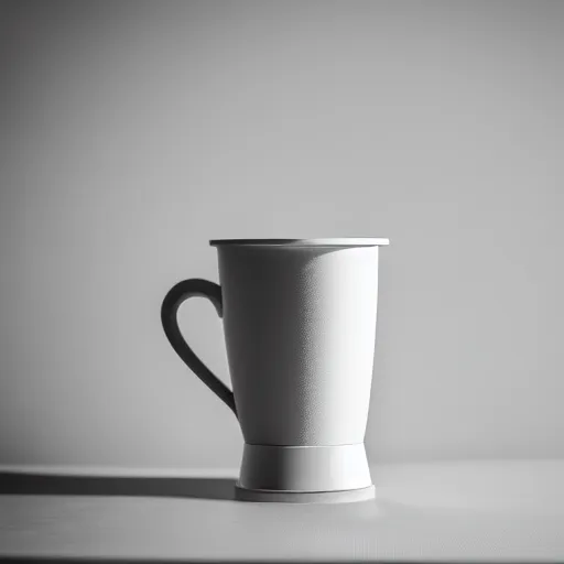 Image similar to an ultra high definition professional studio photograph, 5 0 mm f 1. 4 iso 1 0 0. the photo is set in a plain white room with a plain white plinth centrally located. the photo depicts an object on the plinth. the object is a cup. the cup is red.