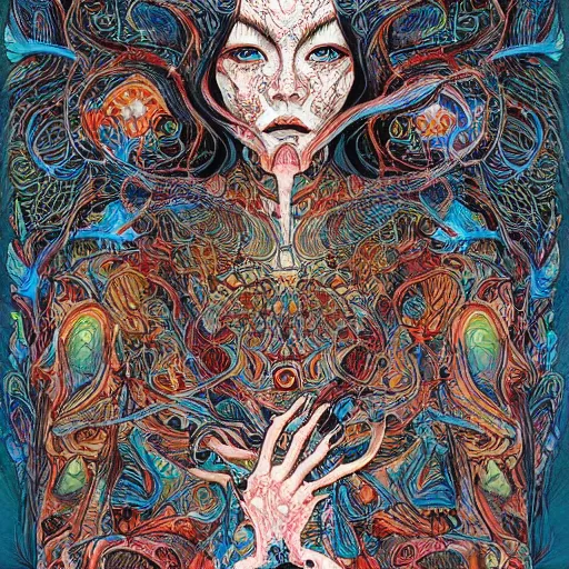 Prompt: life is so beautiful painted in alex grey style drawn by vania zouravliov and takato yamamoto, inspired by y - 3, intricate acrylic gouache painting, high detail, sharp high detail, artstation