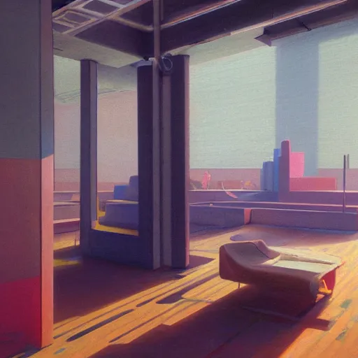 Image similar to neo brutralism, futuristic architectural art, colorful, oilpainting, hyperrealistic, cgsociety, octane render, realistic depth, 3D feeling, sunlight, shadows, in the style of Mark Rothko, Edward Hopper, Akihiko Yoshida and Greg Rutkowski