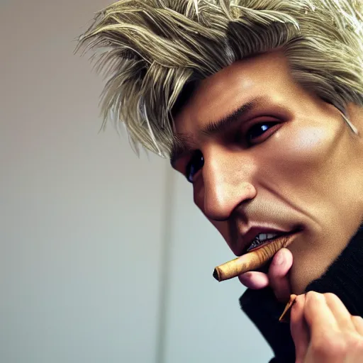 Image similar to a closeup photo of handsome gigachad xqc smoking a cigar, 8k photorealism, extremly detailed, trending on artstation