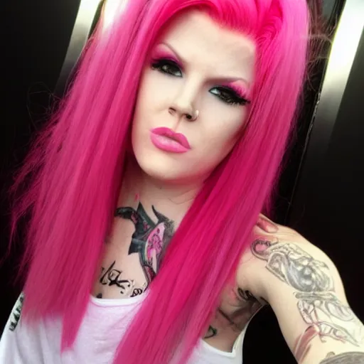 Image similar to jeffree star 2 0 0 0 s selfie with pink red hair