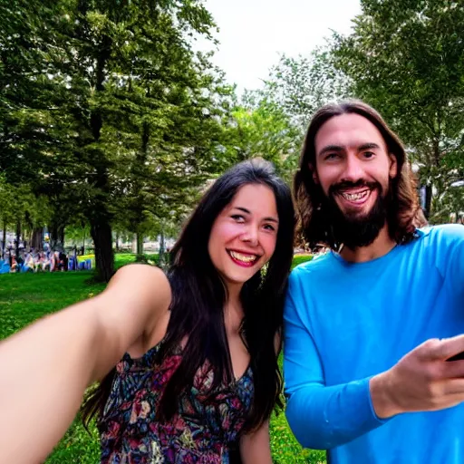 Image similar to taking a selfie with jesus christ in the park