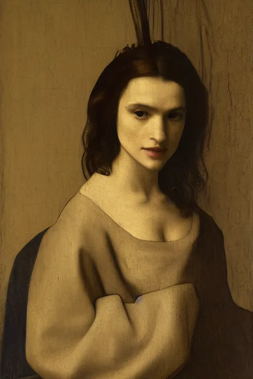 Image similar to portrait en buste of rachel weisz by johannes vermeer