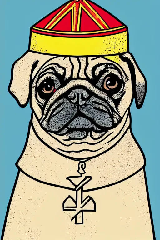 Image similar to Portrait of a pug as the pope, medieval, sticker, colorful, illustration, highly detailed, simple, smooth and clean vector curves, no jagged lines, vector art, smooth