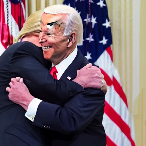 Image similar to Donald Trump hugging Joe Biden