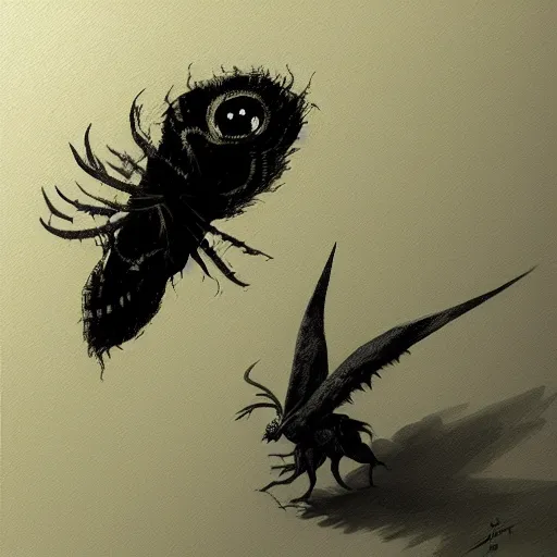 Prompt: mothman horror painting detailed shadowy, trail cam footage done by trevor henderson illustration trending on artstation