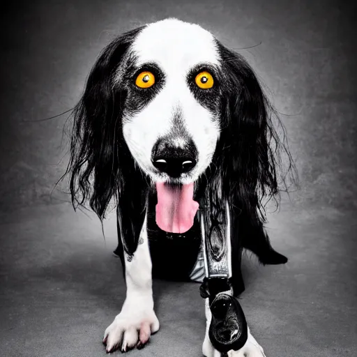 Image similar to black metal dog with corpse paint, studio photography