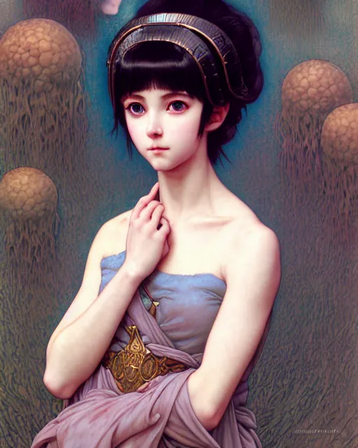 Prompt: portrait of beautiful cute young maiden girl with short white hairs in warhammer armor, art by ( ( ( kuvshinov ilya ) ) ) and wayne barlowe and gustav klimt and artgerm and wlop and william - adolphe bouguereau