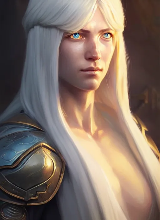 Image similar to a fantasy style portrait painting of shy white female paladin with blonde hair and blue eyes shy scarred left eye, holy oil painting unreal 5 daz. rpg portrait extremely detailed artgerm greg rutkowski _ greg