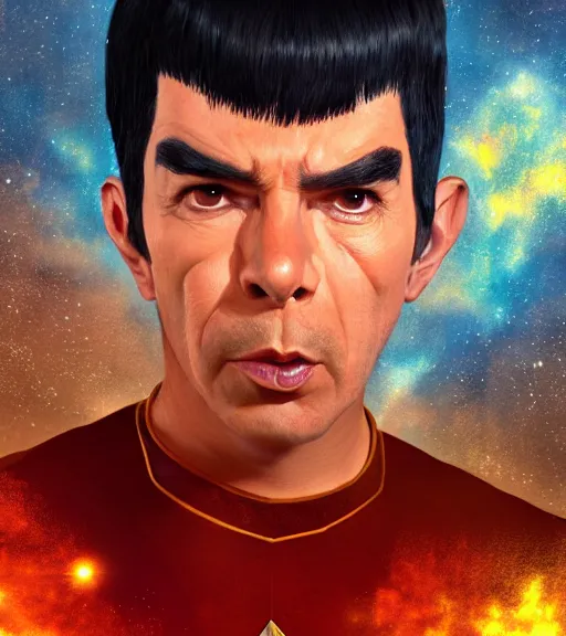 Prompt: an epic fantasy comic book style portrait painting of star trek spock smoking weed and being stoned, studio ghibli, unreal 5, daz, hyperrealistic, octane render, cosplay, rpg portrait, dynamic lighting, intricate detail, harvest fall vibrancy, cinematic