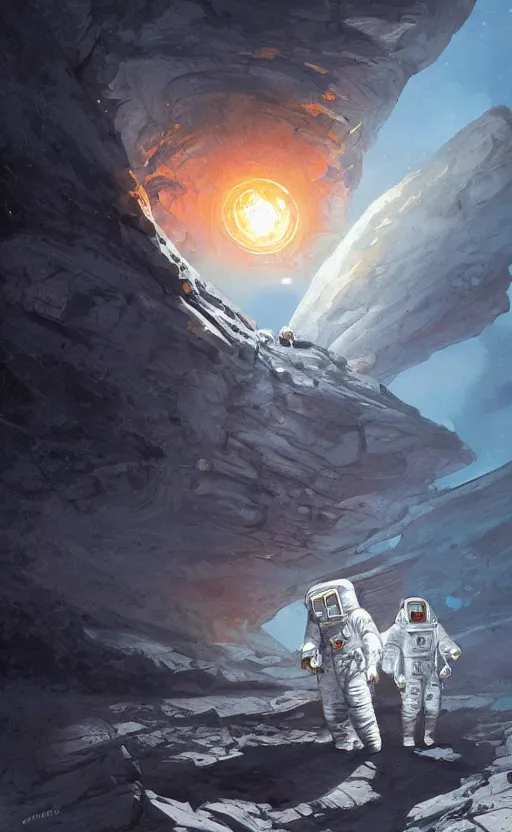 Image similar to a beautiful artwork illustration, astronauts with flashlights stand in front of a giant obsidian monolith on the moon, by greg rutkowski and jesper ejsing and raymond swanland, featured on artstation, wide angle, vertical orientation