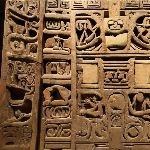 Image similar to ancient toltec carvings bound to the second attention by dreams and empowered by inorganic beings reveal secrets of human perception
