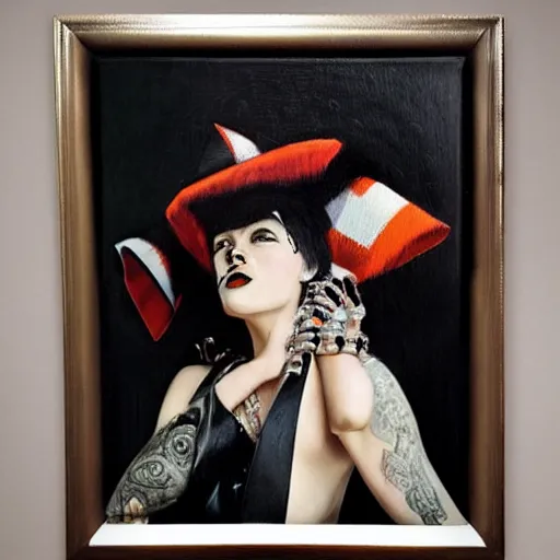 Image similar to Punk girl by Mario Testino, oil painting by Caravaggio, masterpiece