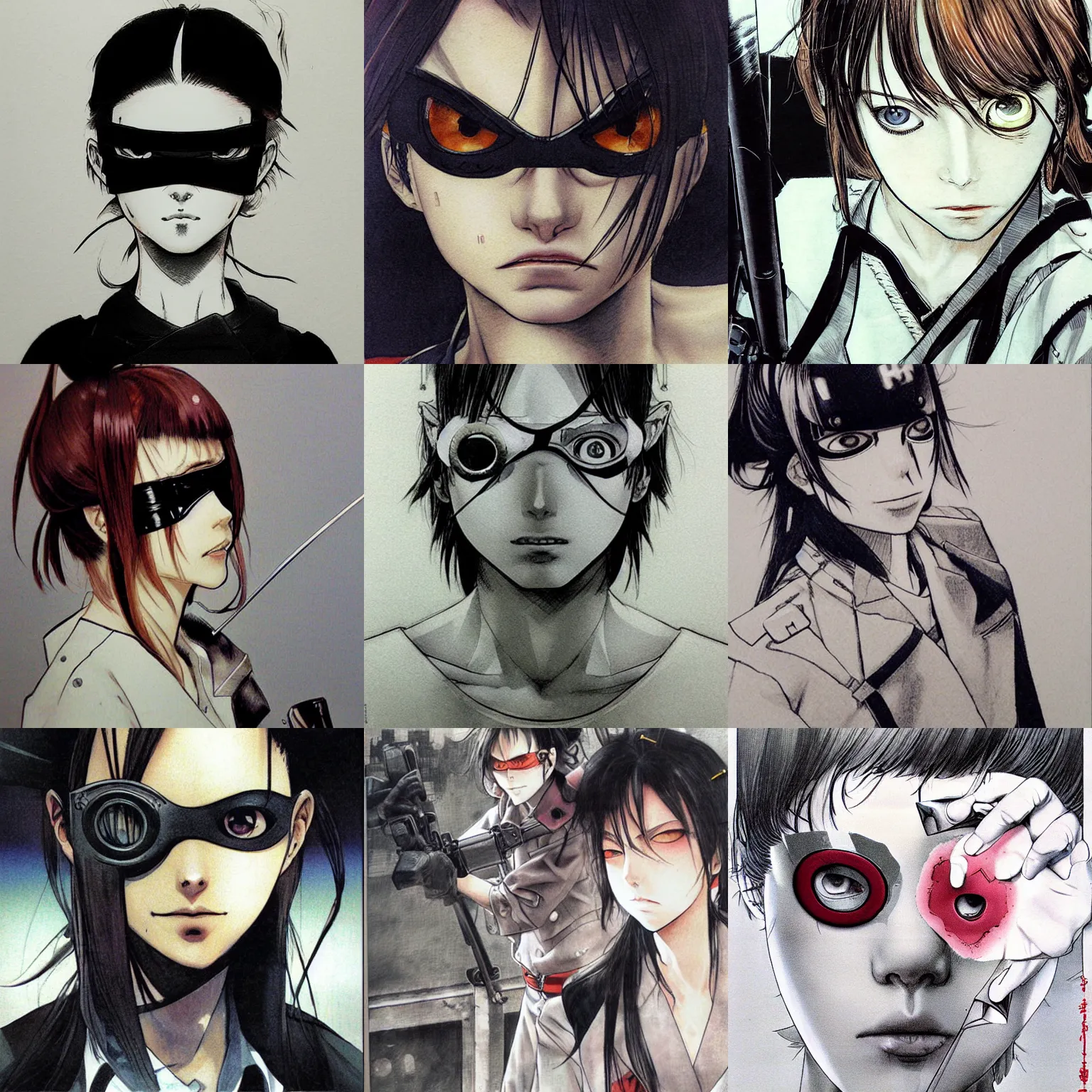 Prompt: girl eye patch ilustration by Takehiko Inoue