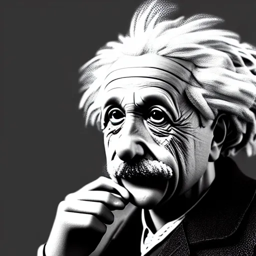 Prompt: albert einstein, highly detailed, extremely high quality, hd, 4 k, 8 k, 3 d rendered in octane, blender, realistic, detailed lighting, detailed shadows, sharp, no blur, edited, corrected, trending on artstation, digital art