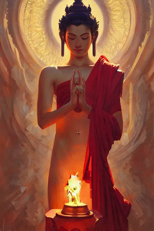 Image similar to temple, buddhism, impressionnisme, painting by greg rutkowski, j. c. leyendecker, artgerm