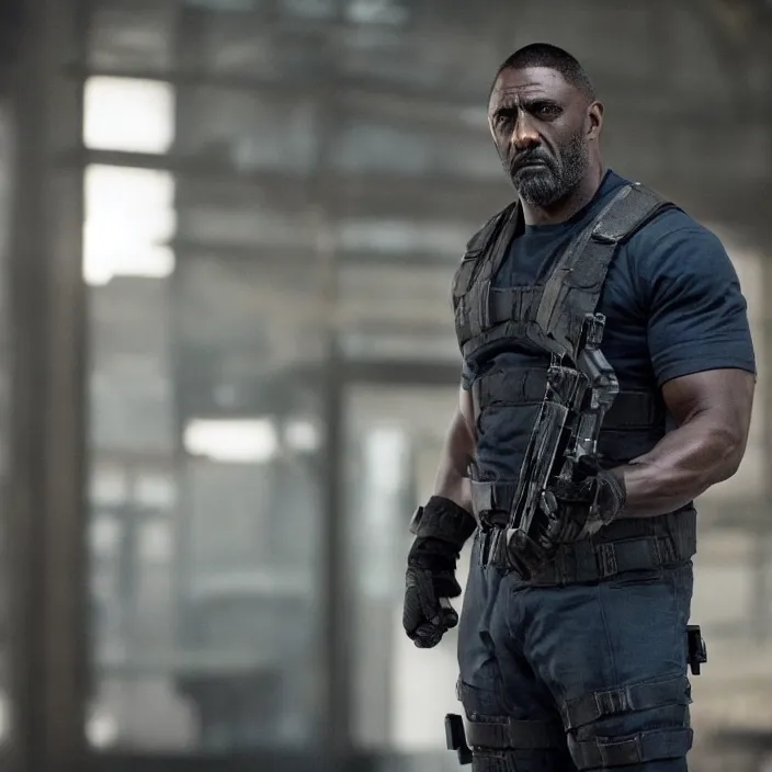 Image similar to film still of Idris Elba as Punisher in new Marvel film, photorealistic 4k