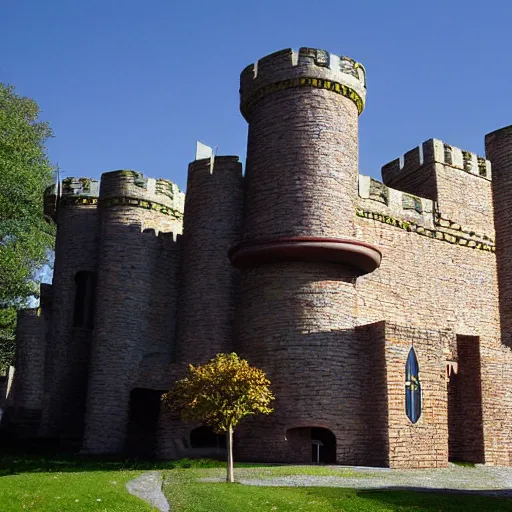 Prompt: Medieval Castle designed by Frank Lloyd Wright