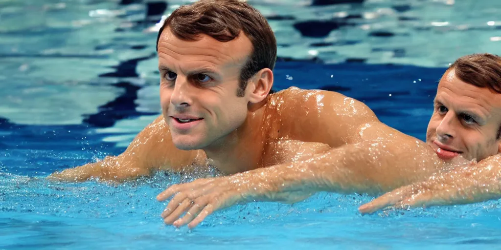 Prompt: macron swimming on a pool full or money