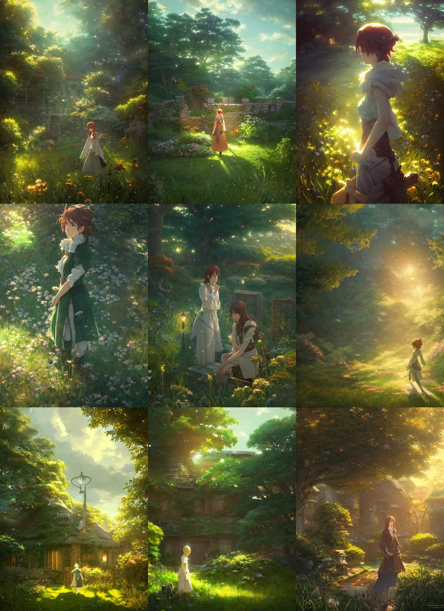 Prompt: a portrait of the emerald herald in the garden, intricate, tone mapped, ambient lighting, highly detailed, digital painting, concept art, by makoto shinkai and akihiko yoshida