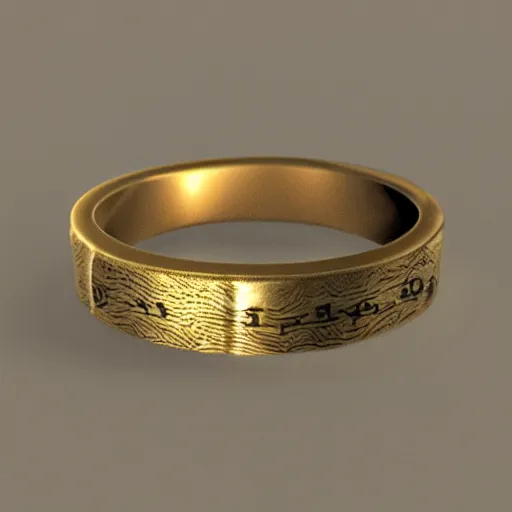 Image similar to the ring from lord if the rings with an imprinted ruler, cm scale imprinted on the inside of the ring, one ring to rule them all, highly detailed, 8 k, trending on artstation, mystic, rpg artwork