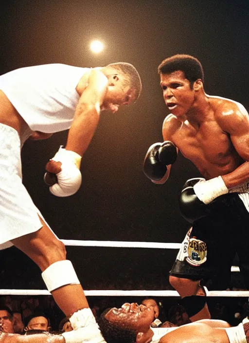 Image similar to film still of cristiano ronaldo as muhammed ali after knocking out sonny liston, 4