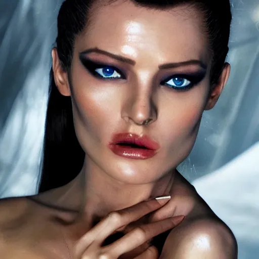 Prompt: Valery Kaufman as a Bond Girl in a James Bond movie still 2010s cinematic, Makeup by Pat McGrath, Greg rutkowski, highly detailed, in the style of cinematic