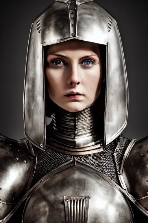 Prompt: medieval female knight, blonde hairs, no helmet, symmetrical, cinematic, elegant, demonic atmosphere, professional studio light, real dlsr photography, sharp focus, armor made by hans giger, 4 k, ultra hd, sense of awe