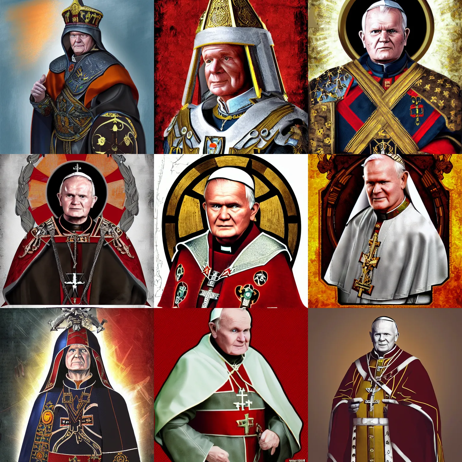 Prompt: John Paul II in warhammer 40,000, digital art