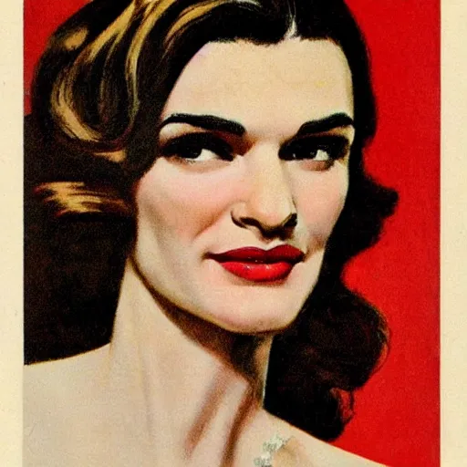 Image similar to “Rachel Weisz portrait, color vintage magazine illustration 1950”