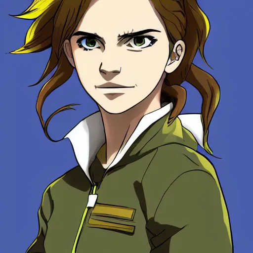 Prompt: Portrait of Emma Watson in the style of My Hero Academia by Kohei Horikoshi