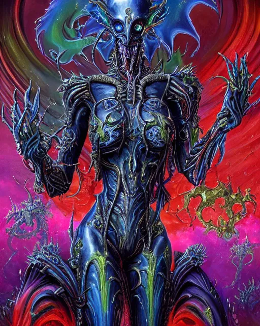 Prompt: silver mechanical charred bloody fleshmetal cyborg daemonhost woman psychedelic flamer of tzeentch with extra arms, blue and green rainbow fire, by antonio j. manzanedo, alex grey, android jones, wayne barlowe, philippe druillet, cyril rolando, josephine wall, harumi hironaka, cronenburg, trending on artstation