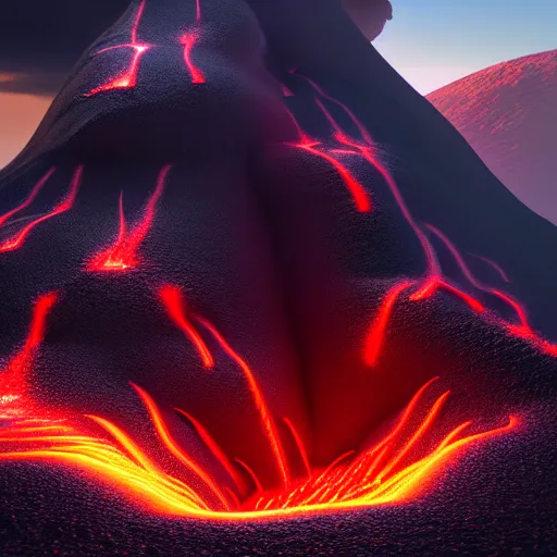 Image similar to 3 d virtual landscape painting, amazing volcanic eruption, three point lighting, by yuumei, bayard wu, wlop, tim white, ross tran, 4 k