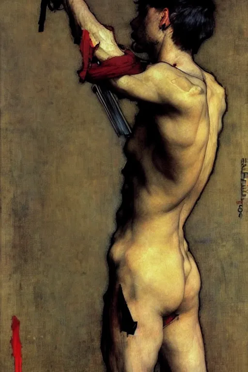 Prompt: attractive male, painting by john william waterhouse, yoji shinkawa, carl larsson