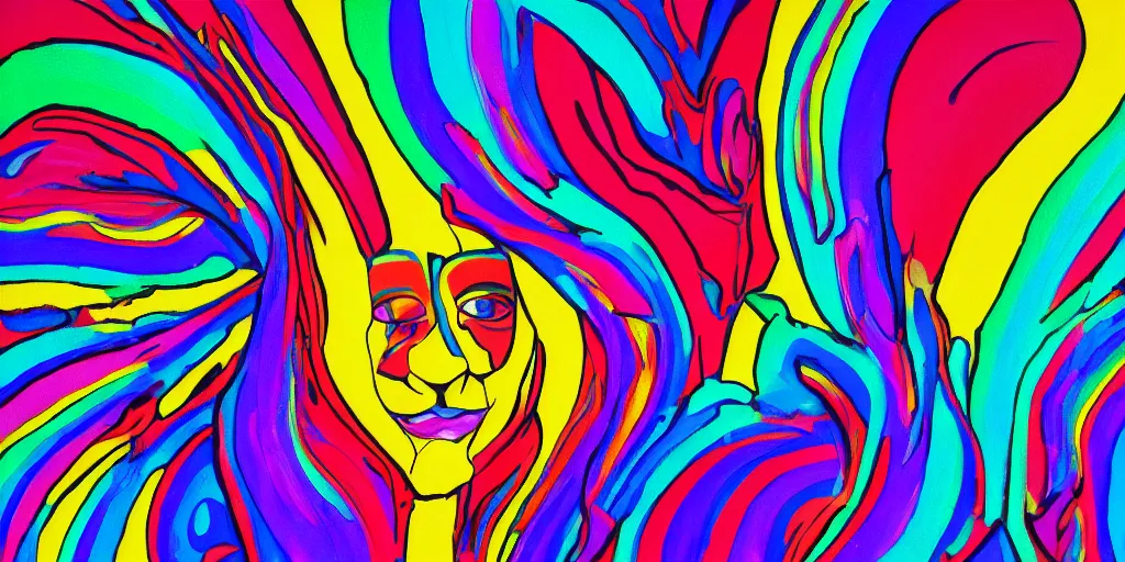 Image similar to a painting of a human head with a rainbow in the background, a pop art painting by Lisa Frank, shutterstock contest winner, psychedelic art, psychedelic, colorful, vivid colors