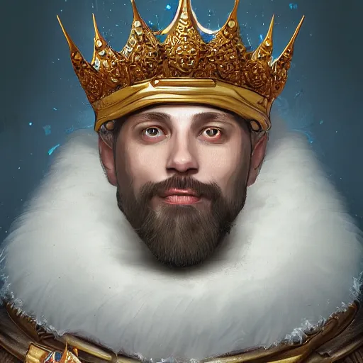 Prompt: a painting of a man wearing a crown, a character portrait by rajmund kanelba, polycount contest winner, renaissance, d & d, detailed painting, storybook illustration
