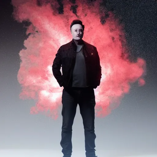 Prompt: elon musk made of smoke simulation made of smoke simulation made of smoke simulation smoke particles octane render houdini mesh emitting particles