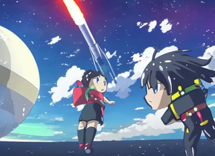 Image similar to rocket launch in anime series