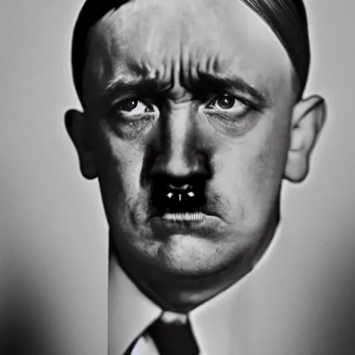 Prompt: photo of adolf hitler crying in the style of martin schoeller