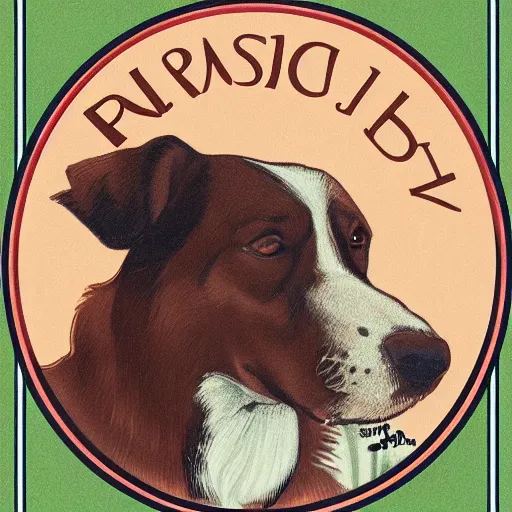 Image similar to portrait of brown danish - swedish farmdog with a background in the style of mucha